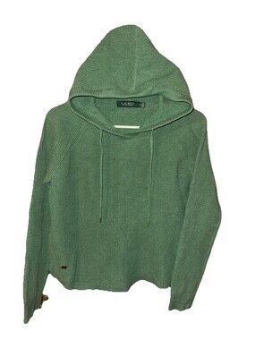 Lauren Ralph Lauren Waffle Knit Sweater Hoodie Women's M Green Pullover Hooded